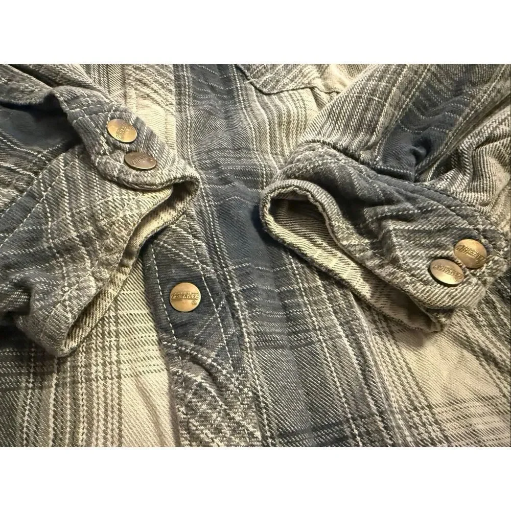 Dickies Relaxed Fit Flannel Hooded Shirt Jacket Black Gray Plaid Pattern 2XL